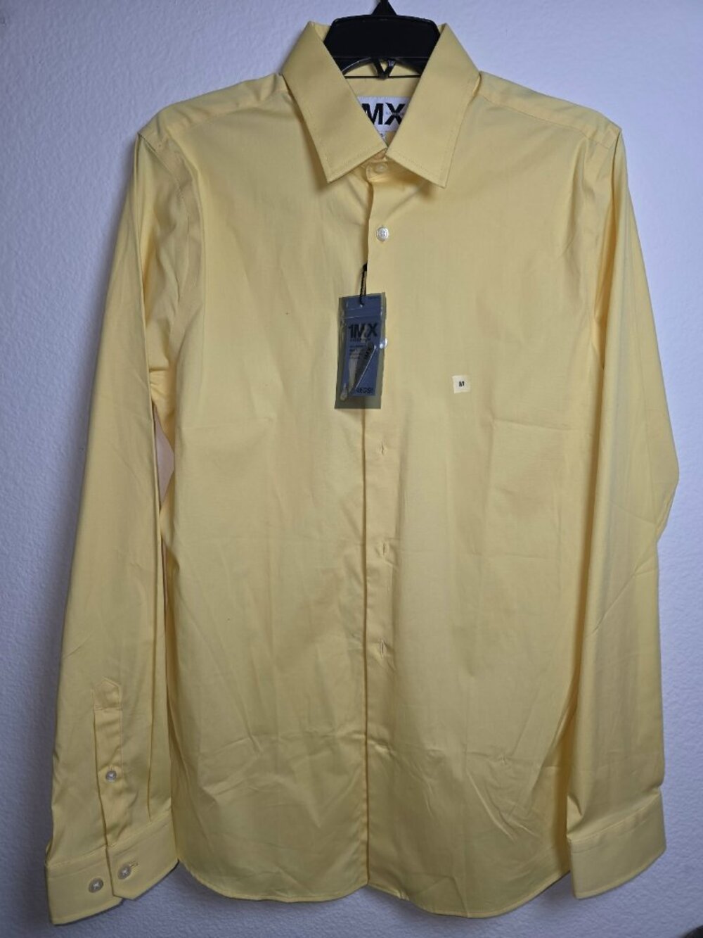 EXPRESS MEN 1MX BUTTON-DOWN DRESS SHIRT YELLOW MODERN FIT Medium